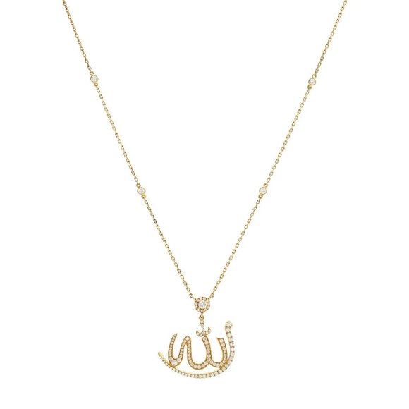Messika 0.46Ctw Allah Faith Diamond Pendant Necklace 18K Yellow Gold 17.5 Inches - Picture 2 of 5